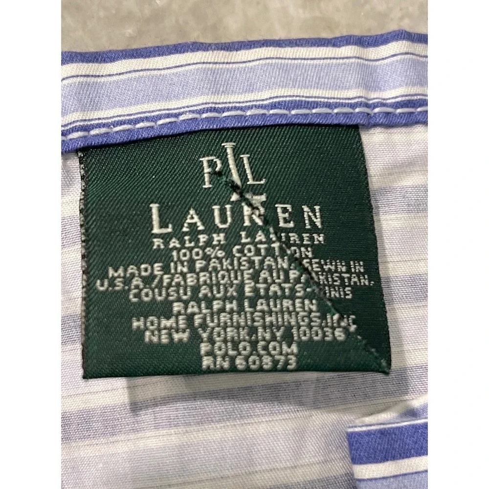 2 Ralph Lauren Flat Sheets Size Twin Putney Blue White Striped Cotton Bedding